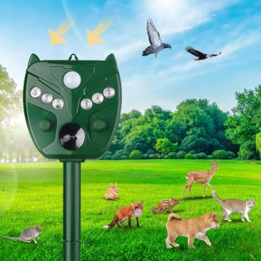 Imagem de Repelente de animais ultrassônico solar atualizado, repelente de cães gatos 2024 ao ar livre, repelente de cervos à prova d'água para guaxinim, gambá, coelho, raposa, pássaro com detecção de movimento