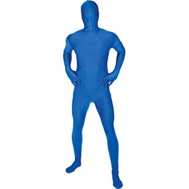Imagem de Terno de festa azul elastano elástico de corpo inteiro - adulto grande (até 1,60 m), 1 peça - design simples para Halloween, cosplay e festas temáticas