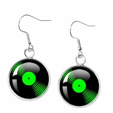 Imagem de Brincos de disco de vinil, vintage, retrô, preto, tocador, DJ, música, metal, fonógrafo, grande, círculo, leve, brincos pendentes para mulheres, estilo punk dos anos 80, rock, hip hop, joias modernas