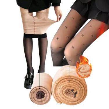 Imagem de Kit 2 Meia Calça Translúcida: 1 Desenho Laço de Fita Pelúcia 220 gr + 