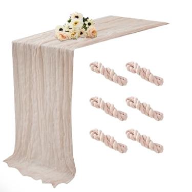 Imagem de RRBXIA Pacote Com 6 Toalhas De Mesa Gaze 3 Metros, Tecido Boho Rosa Empoeirado, Rústico Transparente Para Decoração Chá Bebê, Festa Casamento, Outono, Ação Graças, Natal