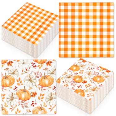 Imagem de FYSUIMU Guardanapo de papel de outono, 50 peças, folhas de bordo, xadrez, guardanapos de almoço descartáveis, guardanapos de mão de jantar com impressão dupla para decoração de mesa de festa de Ação