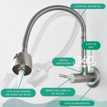 Imagem de Torneira Metal de Parede Flexível Chuveirinho Cozinha Gourmet Industri