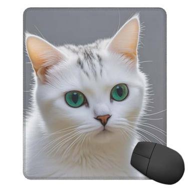 Imagem de GlbnSHeric Tapete de mouse pequeno com base de borracha antiderrapante fofo gato branco mouse pad para homem mulher computador mouse pad para mouse sem fio tapete de teclado gamer mesa pad para casa
