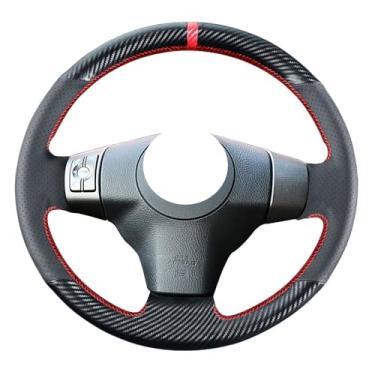 Imagem de Kivnto Capa de volante de fibra de carbono com costura DIY para Toyota RAV4 2006 2007 2008 2009 2010 2011 2012 / para Toyota Yaris Sedan 2007-2011 acessórios interiores de couro
