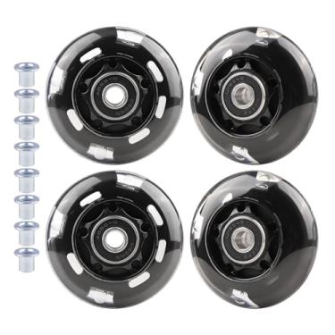 Imagem de WHEELGOO Pacote com 4 rodas de skate em linha de poliuretano para substituição com buchas para patins infantis infantis (preto, 64 mm)