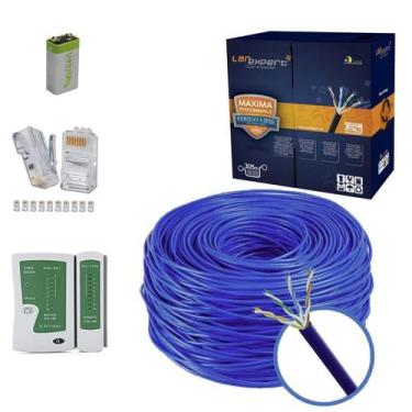Imagem de Kit 150M Cabo Rede Cat5E 100% Cobre Teste + 9V 50 Rj45 Azul - Lan Expe
