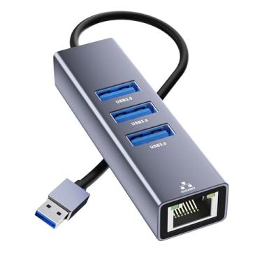 Imagem de Adaptador USB para Ethernet, adaptador de rede LAN 4 em 1 Gigabit com 3 x tipo A3.0, hub USB com Ethernet, cabo RJ45 para tipo-A para laptop, compatível com Windows, Mac OS, Linux, Surface e mais