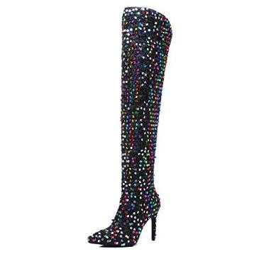 Imagem de Stupmary Women Pointed Toe Sparkle Sequins Over the Knee Boots Winter Stiletto Heels Thigh High Bootie