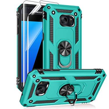 Imagem de Androgate Capa para Samsung Galaxy S7 com protetores de tela HD, suporte de anel de metal de nível militar com suporte de 4,5 m, capa à prova de choque testada contra quedas para Samsung Galaxy S7