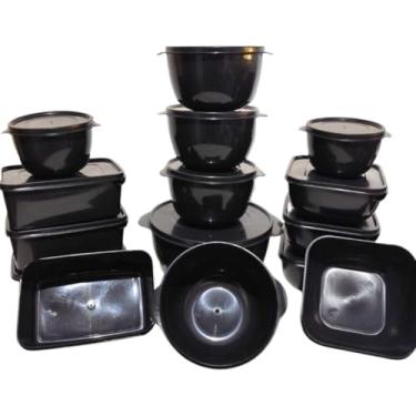Imagem de Kit 15 Potes Para Cozinha Organizador De Alimentos De Plástico Reforçado Vasilha(Preto)
