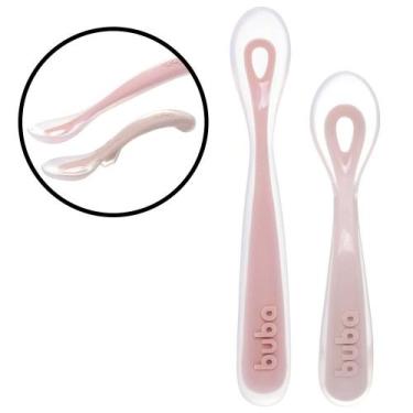 Imagem de Kit Colheres Rosa Em Silicone Macio Anatômica Introdução Alimentar 2 E