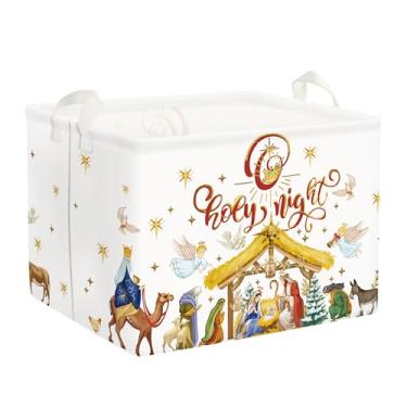 Imagem de Clastyle Merry Christmas, cesto de roupa suja para bebê, estrela, cesta de armazenamento infantil, caixa de presente de brinquedo, dobrável, organizador de roupas para quarto, noite santa, 40 x 30 x