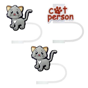 Imagem de STRACOUPI Tampa de palha de silicone cinza para copos Stanley, acessório decorativo reutilizável, pacote com 3