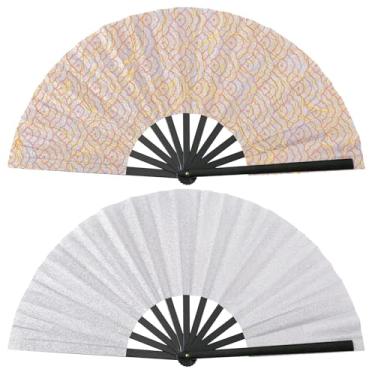 Imagem de Framendino, Pacote com 2 ventiladores de sublimação em branco dobrável transferência de calor portátil para festa, dança, casamento, preferência, decoração de casa, prata