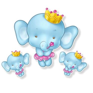 Imagem de Kit 03 Enfeite Mural Painel Festa Chá Revelação Decoração (Elefante Princesa)