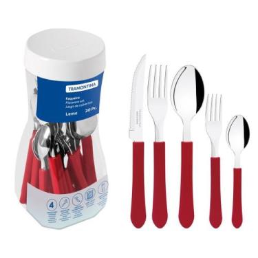 Imagem de Faqueiro Tramontina Leme 20 peças c/ pote, Leme Vermelho 20 pçs