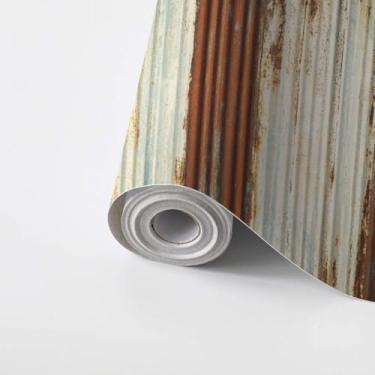 Imagem de VGHUYEVOGERE Papel de parede de parede antigo, textura de parede enferrujada, galvanizado, painel de metal, autoadesivo, papel de contato para locatário, papel de parede amigável para cozinha, quarto