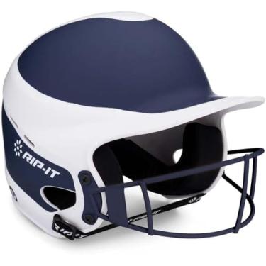 Imagem de RIP-IT Capacete De Rebatidas De Softball Vision Pro Com Máscara Facial, Fosco, Azul-Marinho Bicolor M/G, Equipamento Esportivo Leve Para Mulheres