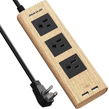 Imagem de Extensão de alimentação, protetor de sobretensão JACKYLED com cabo de extensão de tomada plana de 10 pés, 3 tomadas de energia e 2 portas USB, estações de carregamento de secretária para escritório