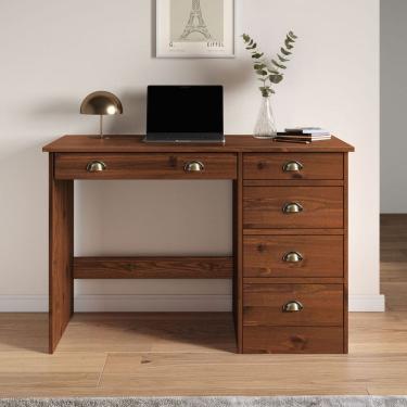 Imagem de Mesa de Escritório 5 Gavetas 115 cm Home Office Madeira Castanho Lana