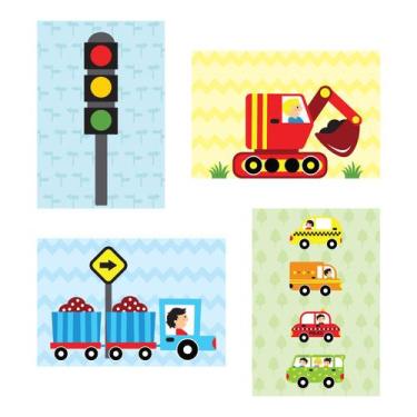 Imagem de Placa Decorativa MDF Infantil Carros na Cidade Kit 4un 20x30 - Quartin