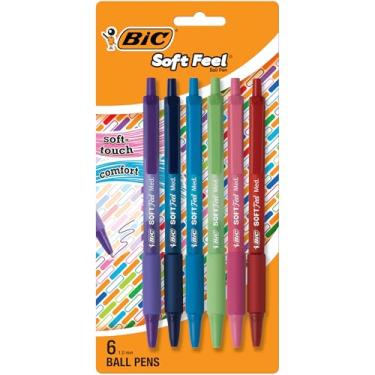 Imagem de BIC Canetas esferográficas retráteis de cores sortidas, ponta média (1,0 mm), pacote com 6 unidades, canetas sortidas com aderência confortável ao toque suave