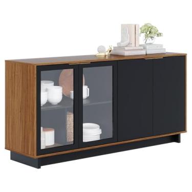 Imagem de Buffet Vitória Colibri Móveis com 4 Portas e 2 Prateleiras Noce Milano/Preto Fosco