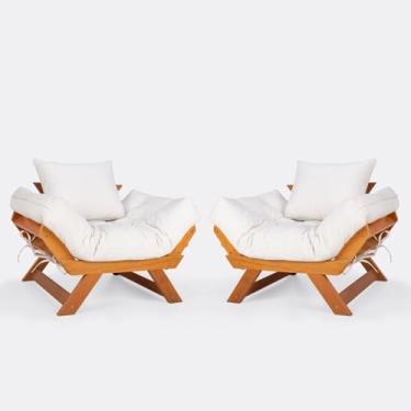 Imagem de Kit 2 Poltrona Japão Futon Acquablock Branco Off Madeira Nobre