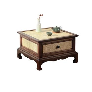 Imagem de Mesa baixa com janela de sacada, mesa de centro pequena com gavetas de bambu e vime, plataforma de tatami, mesa baixa para sala de estar, janela de sacada, varanda, sala de estar, janela de sacada