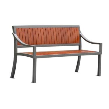 Imagem de YAYAOVP-24927 Banco ao ar livre, banco de encosto externo, cadeira de jardim com estrutura de ferro de metal, bancos de jardim para pátio de madeira (médio)