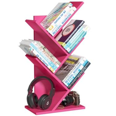 Imagem de SHEEPAM Prateleira de livros de árvore de 5 camadas, pequena estante de mesa com organizador de armazenamento, estante de madeira para exibição de livros, estantes organizadoras de chão para sala de