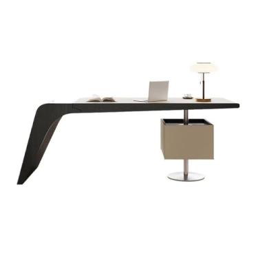 Imagem de ZzleoyuUUs-12 Mesa executiva moderna, espaçosa e minimalista, mesa de trabalho para escritório em casa com 2 gavetas (bege, G)