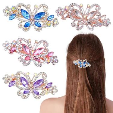Imagem de 4 peças de grampos de cabelo para mulheres, mulheres, design de borboleta, strass de cristal, presilhas francesas, presilhas de cabelo de primavera, prendedores de rabo de cavalo modernos para uso