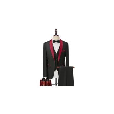 Imagem de Ternos de casamento de três peças para homens vinho tinto - Lightbek O