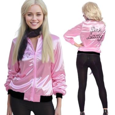 Imagem de Jaqueta feminina rosa da década de 1950 / Plus/meninas para cosplay de Halloween, Borda preta e rosa, X-Small