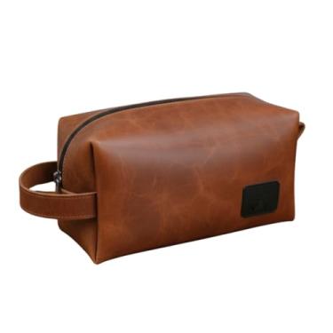 Imagem de Necessaire Estojo Organizador Bolsa de Mão Couro Legítimo (Whisky)