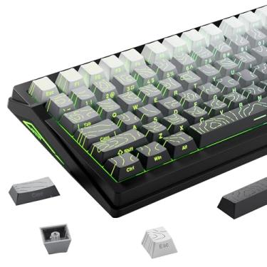 Imagem de Conjunto de teclas Shine Through PBT - Polar Day Black Double Shot Side Impresso Backlist 135 teclas 60% 75% 80% 100% Cherry Profile, teclas topográficas personalizadas gradiente para teclados MX