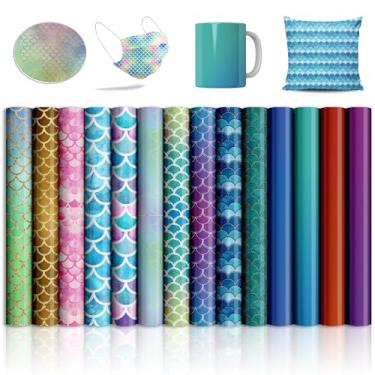 Imagem de Lucky Goddness Papel de transferência de tinta de sereia, 30,5 x 30,48 cm, papel de sublimação de arco-íris para camisetas em branco, caneca de porta-copos de copos, 14 peças