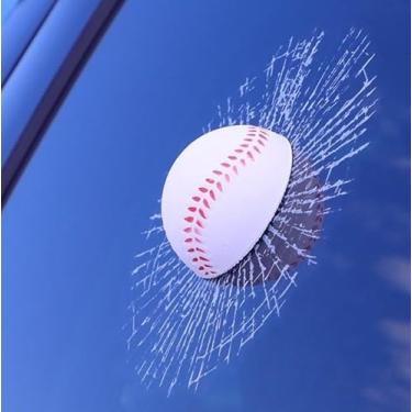 Imagem de Adesivo de vidro quebrado complicado de brincadeira 3D, adesivo autoadesivo de bola de beisebol estéreo para janela, adesivos de para-choque estilo carro decalques e ímãs