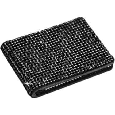 Imagem de MINGZAIQIPEI Capa de registro de veículo Bling Diamond, suporte de seguro de couro PU com glitter, strass, documentos, papelada, carteira, organizador ultrafino para cartão de crédito, Preto, Preto