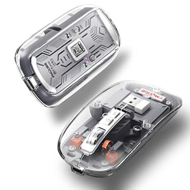 Imagem de Mouse Bluetooth sem fio, mouse silencioso sem fio fino recarregável com receptor USB e adaptador tipo C, capa de superfície transparente magnética de desmontagem, mouse silencioso para PC, laptop, Mac