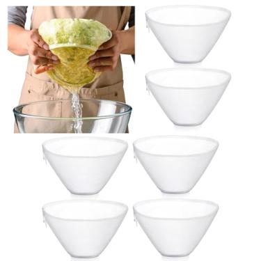 Imagem de MBAIYO Sacos de leite de nozes de nylon em forma de tigela, 6 peças, coador de malha fina reutilizável com cordão, sacos de filtro de pano de queijo, branco para leite de amêndoa, iogurte grego, suco