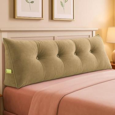 Imagem de Almofada para Cabeceira Mel Travesseiro com Encosto e Apoio para Lombar com Porta Celular, Leitura, Descanso(Verde,1,95)