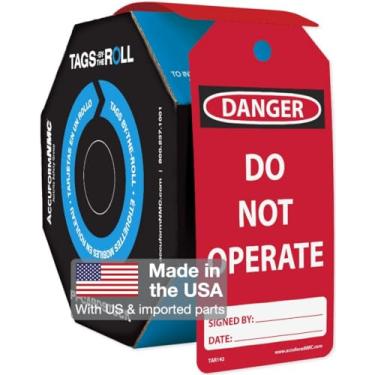 Imagem de Accuform Signs TAR142 Tags by-The-Roll General Safety Tags, legenda "DANGER DO NOT OPERATE", 16 cm de comprimento x 7,6 cm de largura x 0 cm de espessura, cartolina PF, preto/branco sobre vermelho