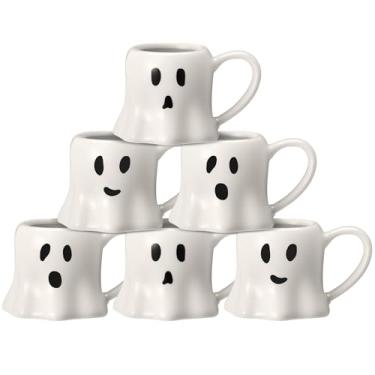 Imagem de Didaey 6 peças de caneca fantasma de Halloween 325 ml conjunto de 6 xícaras de café fantasma branco design temático Halloween conjunto de xícaras para café chá chocolate quente presentes 4,7 x 3,5 x 3