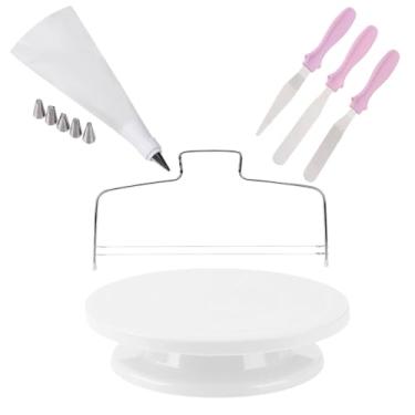 Imagem de Kit Confeiteiro Bailarina Para Bolo 28cm Mais Acessórios Espátula Saco e Bicos de Confeitar Cortador Nivelador SilverChef