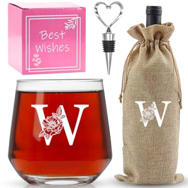 Imagem de AiHeart Presentes personalizados para mulheres, taças de vinho com monograma A-Z, presentes para mulheres, taça de vinho para caixa de presente, presentes de aniversário para mãe, irmã, avó-W