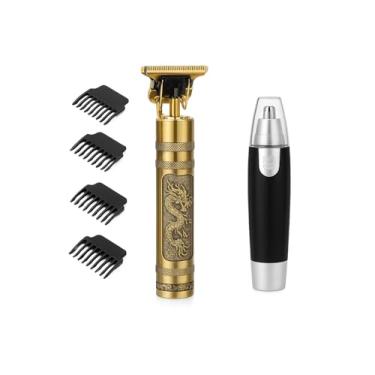 Imagem de Kit Aparador de Pelos Profissional com Trimmer Nasal, Design Dragão Dourado, 4 Pentes, USB Recarregável