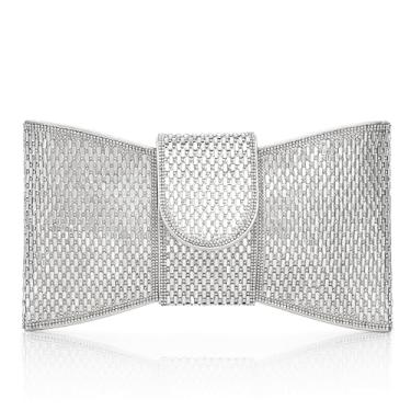 Imagem de CARIEDO Bolsa feminina com laço de strass - coquetel de formatura de casamento, Ho1-prata